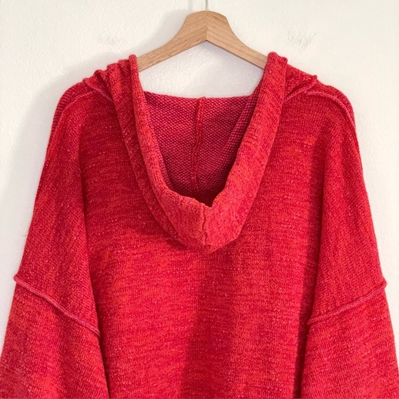Free People In Bloom Oversized Textured Sweater Knit Zip Up Hoodie Red Hot Large - Picture 10 of 16